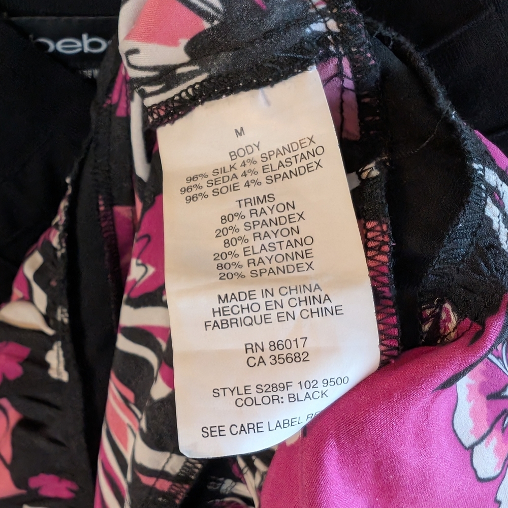 bebe Size Medium Floral Black and Pink Women's Dress Silk With Y2k Style - Picture 5 of 7